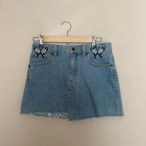 Aritzia Denim Butterfly Embroidered Skirt